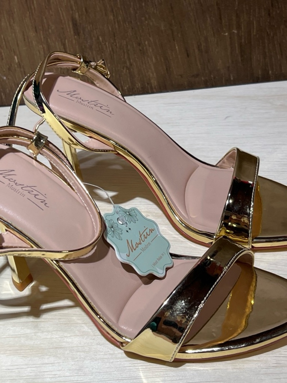 Gold Metallic Open-Toe Heel Sandals - Women's